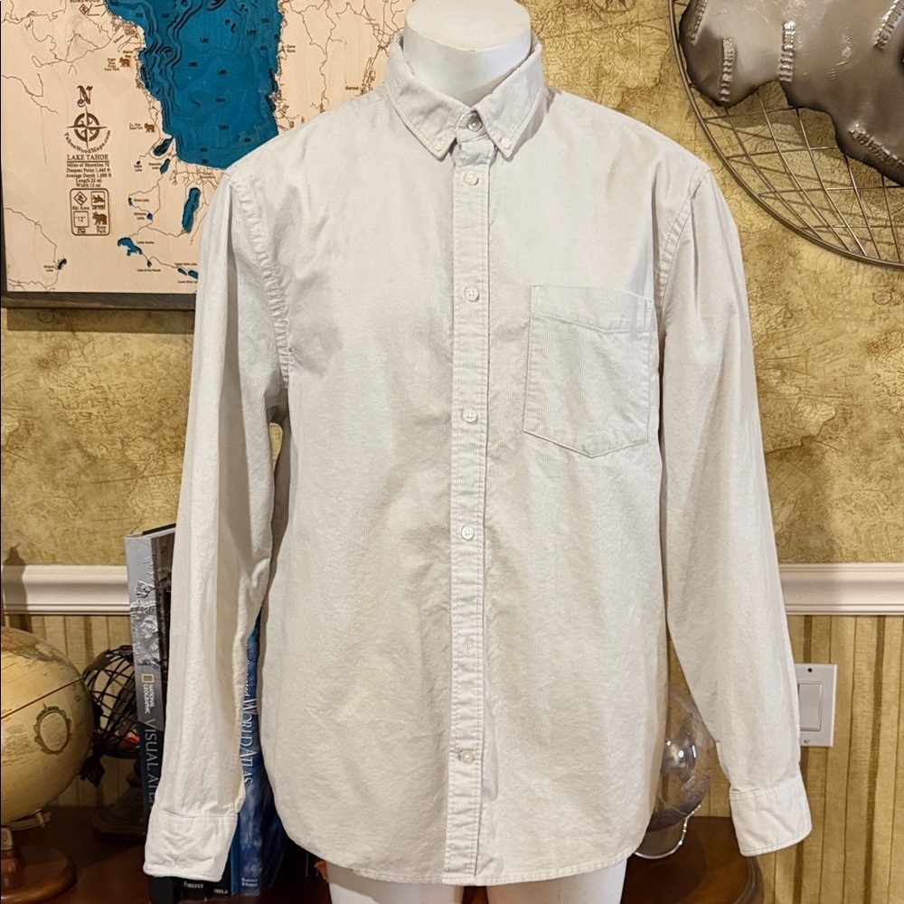 H&M Cream Men's Casual Button Down Cordoroy Shirt XL